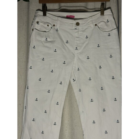 Lilly Pulitzer Sailor Pants Womens 8 White Anchor Embroidered Nautical Preppy - Picture 11 of 13